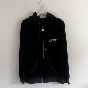 Y2K BLACK BCBG VELOUR‎ ZIP UP HOODIE